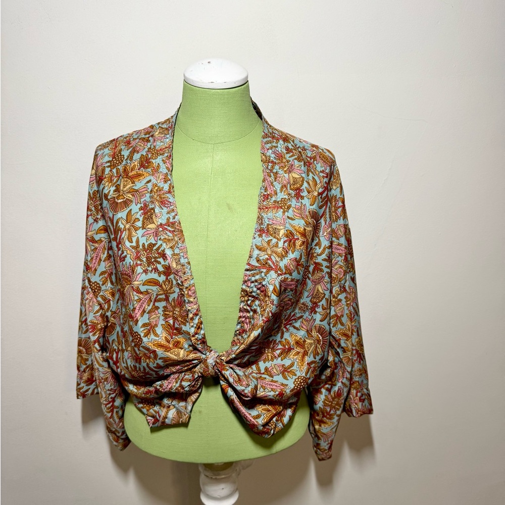 Floral Tie-Front Kimono Jacket